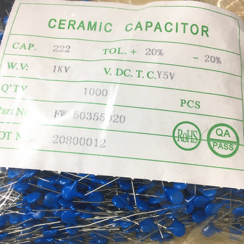 瓷片电容CT81 1KV222M P5 1000V 2.2NF 环保陶瓷电容器