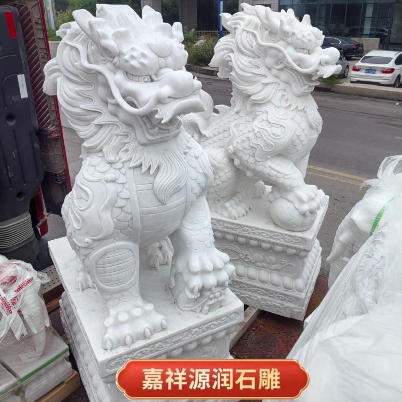 青石花岗岩石雕麒麟一对庭院寺庙汉白玉麒麟摆件酒店门口石麒麟