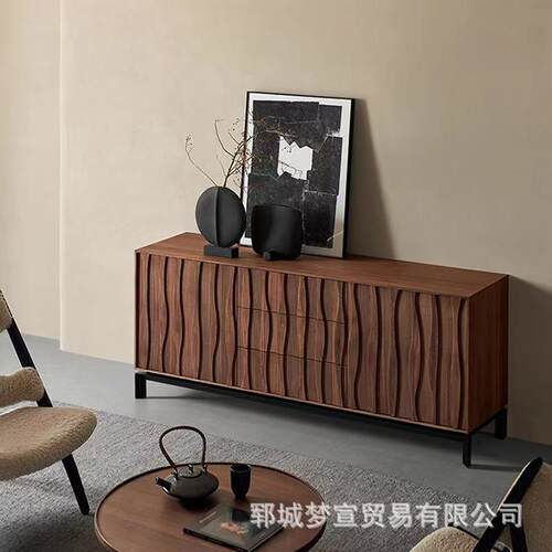 中古餐边柜侘寂风复古实木储物柜客厅家用隔断置地柜老榆木玄关柜