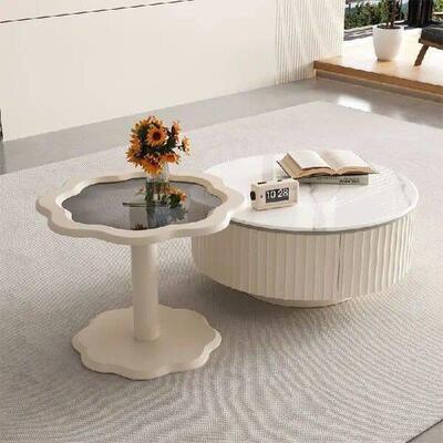 Cream style circular rock slab tea table, living room,