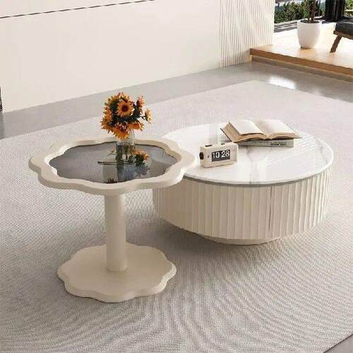 Cream style circular rock slab tea table, living room,