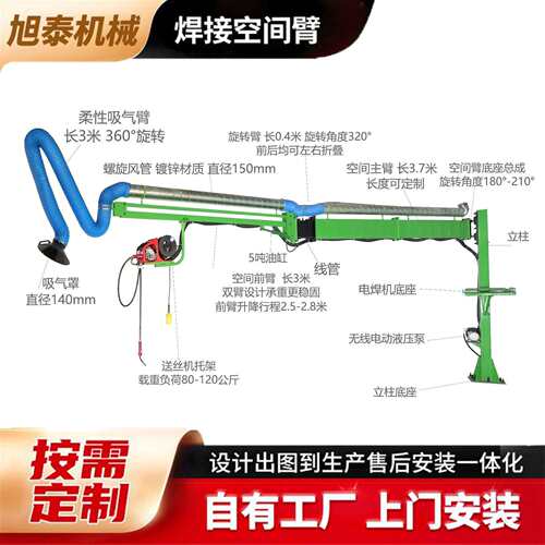 SDE825型焊接吸尘臂辅佐净化焊烟吸尘焊机空间臂吸尘送丝机悬臂