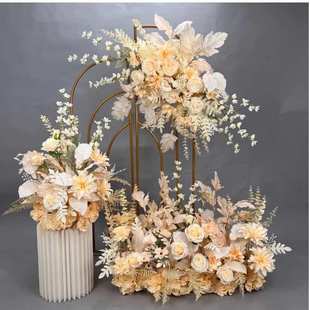 婚庆路引花排仿真花婚礼现场布置地排花舞台背景挂花迎宾区装 饰花