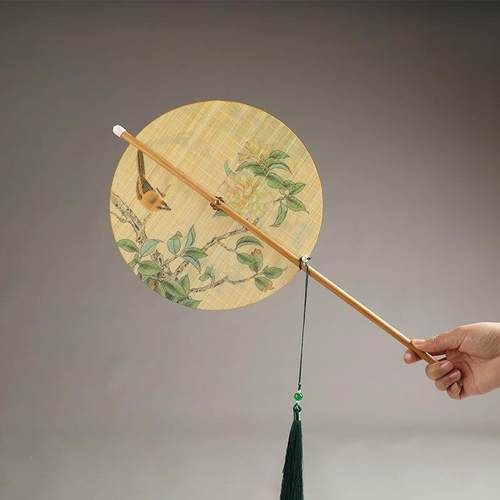 腰扇团扇可卷竹编手工印花纳 装饰夏季中国风蒲扇