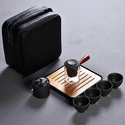 黑陶泡红茶旅行茶具套装便携包玻璃日式简约功夫户外家用一壶四杯