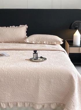 V3FP深灰色绗缝床盖三件套缝衍被纯色柔软可水洗空调被秋冬床单多