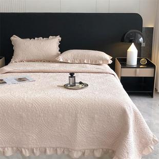 V3FP深灰色绗缝床盖三件套缝衍被纯色柔软可水洗空调被秋冬床单多