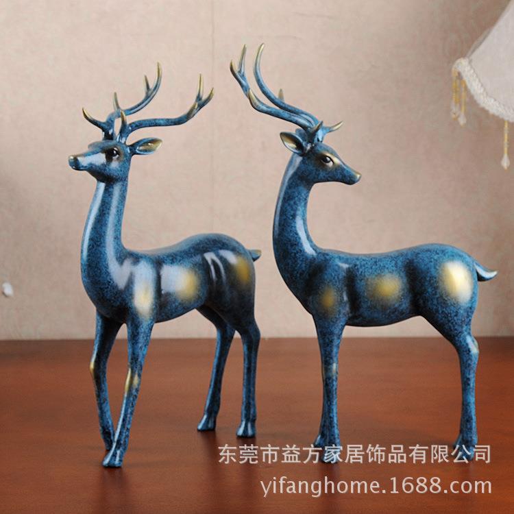 欧式树脂工艺品摆件 欧美风格家饰 蓝色对鹿摆件 大厅卧室摆设