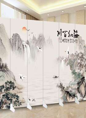 屏风客厅隔断帘双面落地折叠移动入户家用玄关办公室山水2026新款