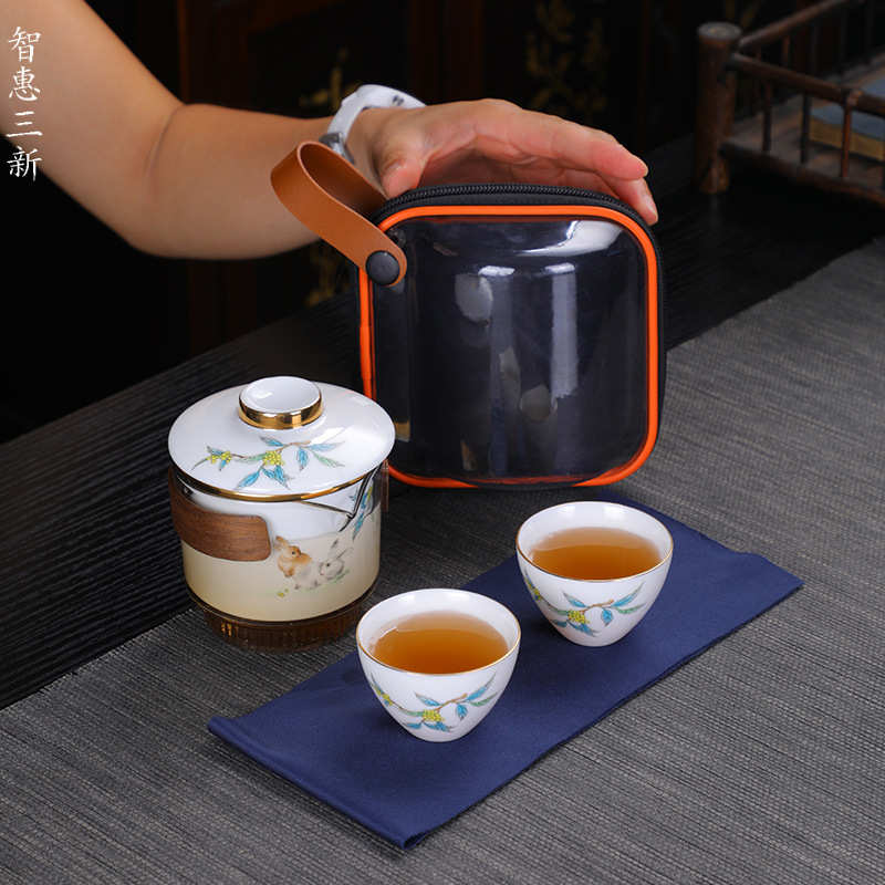直销新款白瓷功夫茶具网红礼品套装便携包旅行茶具陶瓷快客杯一壶