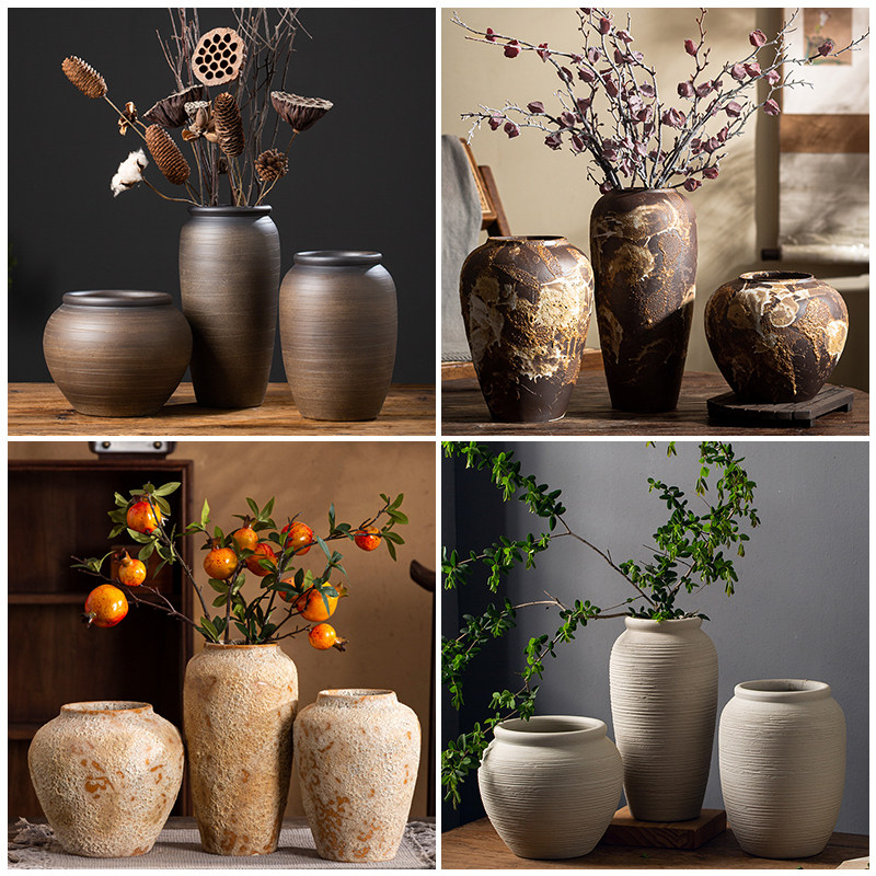 复古新中式陶瓷花瓶摆件玄关电视柜插花民宿装饰水培侘寂风粗陶罐,家居饰品,花瓶,淘宝优惠券,粉丝福利购,淘宝优惠卷