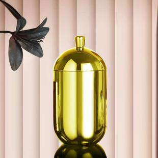 化妆4棉签纳盒高尘颜值30不锈钢金色卧室桌面防牙收签牙棉签罐线