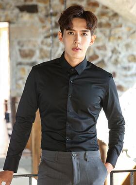 正品业白衬衫男长袖新款免烫商务职婚工作服工结伴郎服冰装丝蓝色
