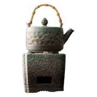 陶怡 家用复古侧把壶 粗陶窑变炭炉组合 围炉煮茶耐高温四方碳炉