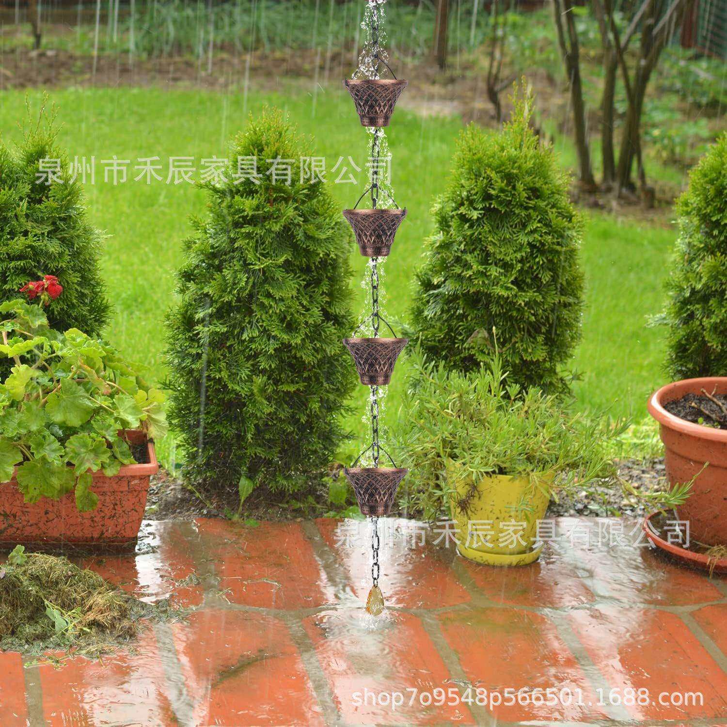跨境新品雨链 2.8米排水沟落水管分流器户外装饰金属铜格子雨水链