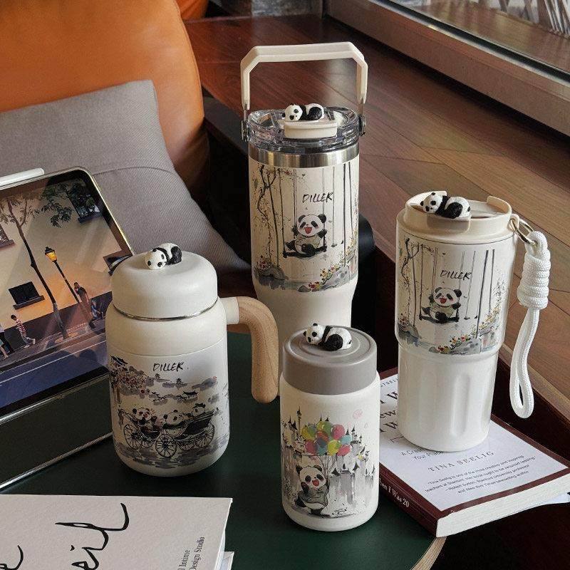 水墨画 画熊猫保温杯大容量不锈钢水杯女生咖啡随行杯可携式高颜,餐饮具,保冷/保温杯,淘宝优惠券,粉丝福利购,淘宝优惠卷