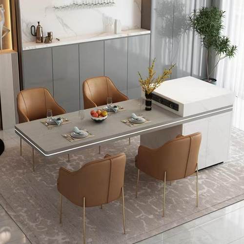 岩板悬中82469岛吧台餐桌一体浮感悬开放式厨房岛台空台