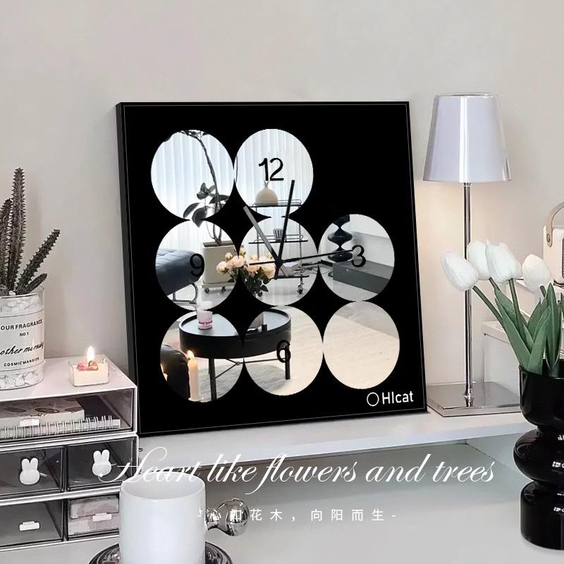 张小画 北欧镜子钟表装饰画电视柜几何卧室床头挂画高级感镜面画
