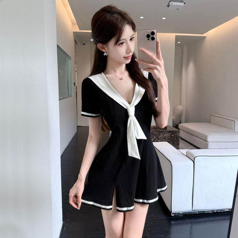 夜场女装制服技师工作服店海军领收腰显瘦字裙夜总会性感洋装