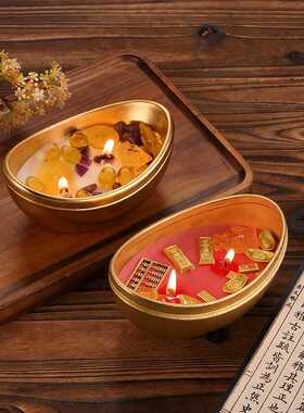 聚宝盆元宝香薰蜡烛氛围感室内持久家用香氛摆件伴手礼金元宝铁罐