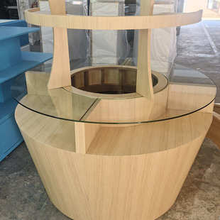 创意圆锥异形展柜图书展示中岛柜 实木书架 钢化玻璃多层圆形书柜