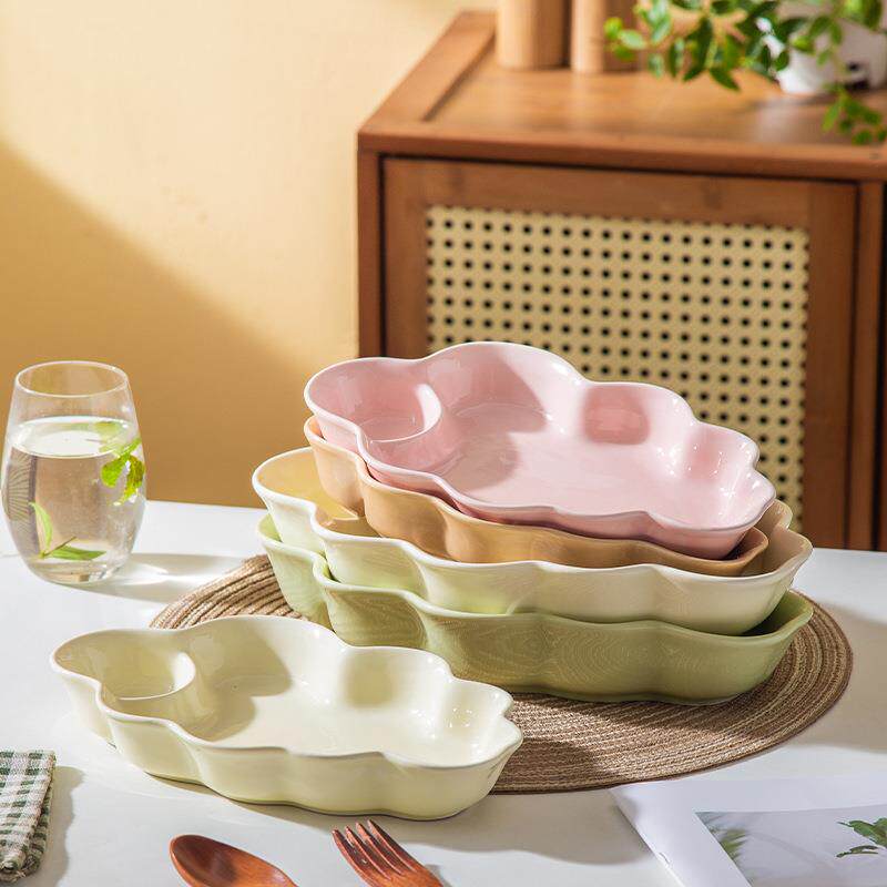 莫兰迪色系陶瓷盘子高颜值家用早餐盘创意云朵造型饺子盘餐具