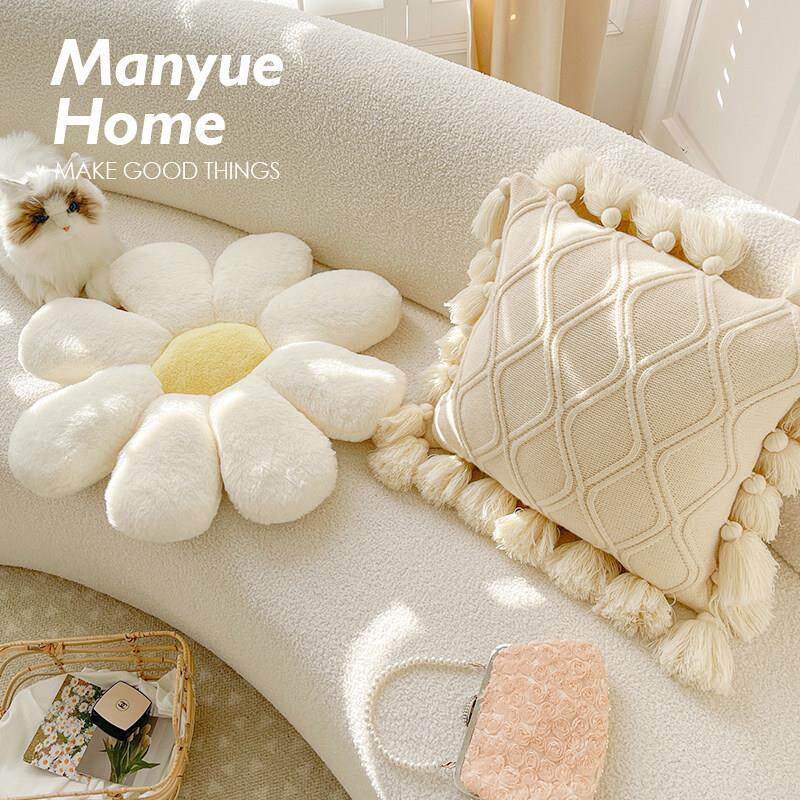 蔓越家 ins可爱花朵毛绒抱枕靠垫样板间抱枕套不含芯床头靠背靠枕