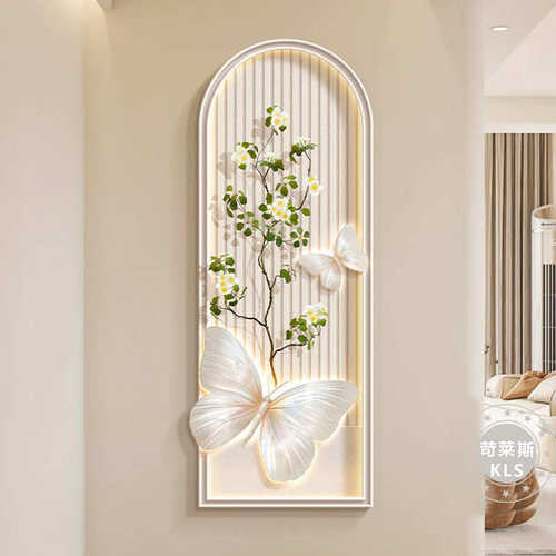 奶油风隐藏式全身装饰画法式蝴蝶推拉隐形穿衣镜挂画玄关镜子壁画