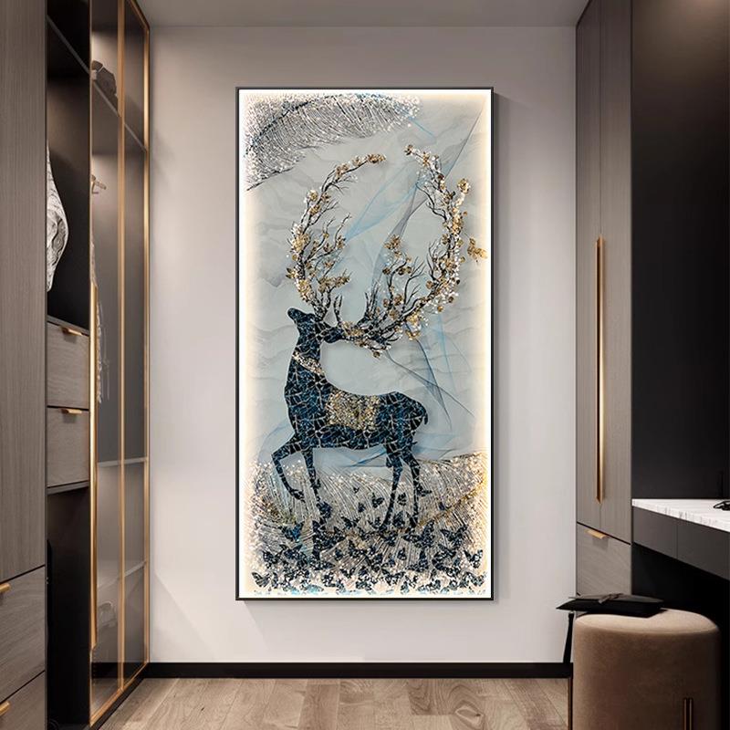 轻欧式入户玄关装饰大画画JEF气走廊过道奢挂客厅竖版壁画