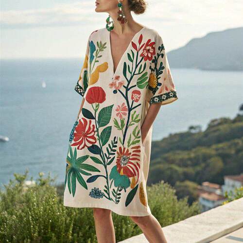 Loose-Fit Printed V-Neck Women