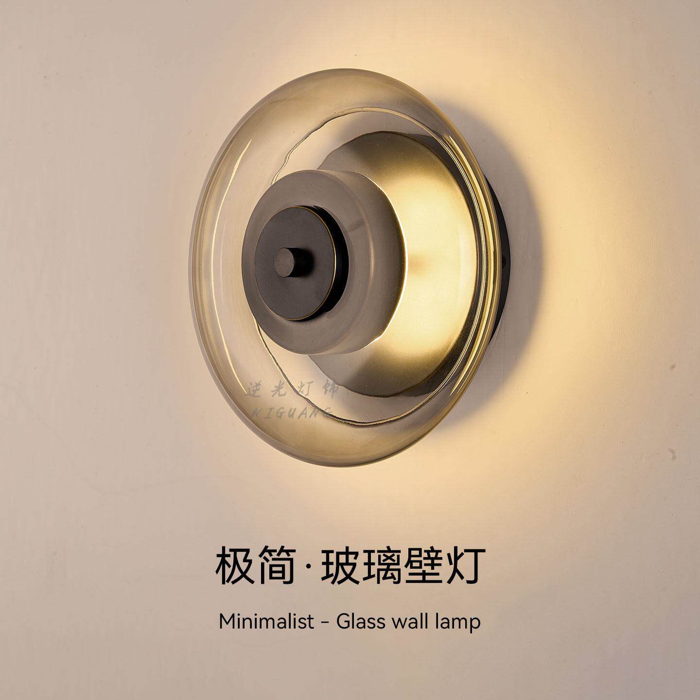 全铜极简卧室床头玻璃壁灯包豪斯走廊走道灯样板房客厅背景墙壁灯
