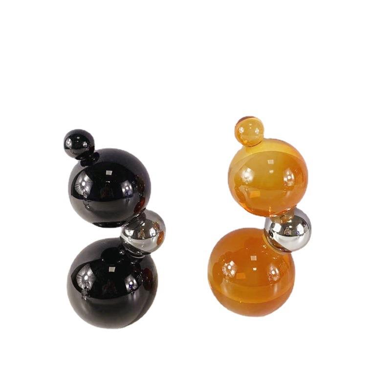简约现代橘色蓝色透明气泡水晶玻璃装饰球样板间客厅茶几软装饰品