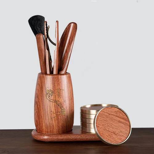 黑檀木茶道六君子套装实木茶具配件泡茶黄铜整块十二件套组合套装