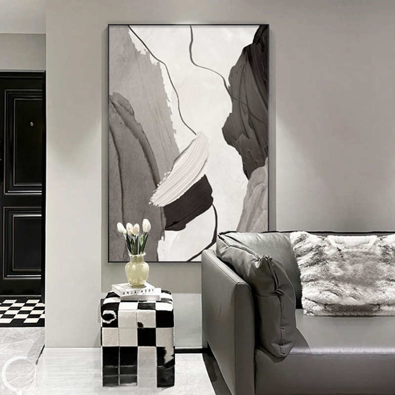 黑白极简艺术客厅装饰画抽象肌理沙发背景墙落地画高级感玄关挂画