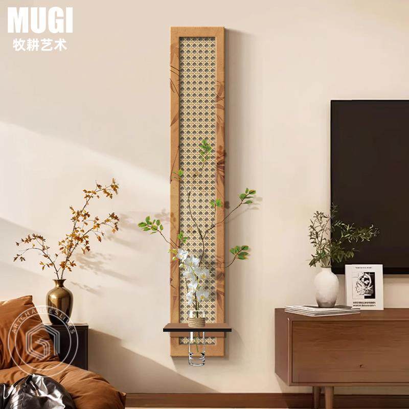 古风竹编入户门口转角装饰画墙角电视墙面玄关水培中古风软装挂画