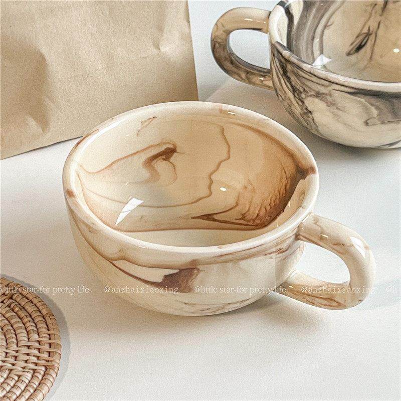 北欧ins风大理石纹陶瓷马克杯牛奶燕麦杯早餐杯韩风高级感咖啡杯