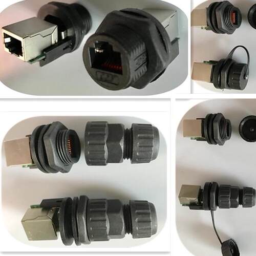 RJ45-M19前装面板螺纹式母端母座公端插头网络网口网线防水连接器