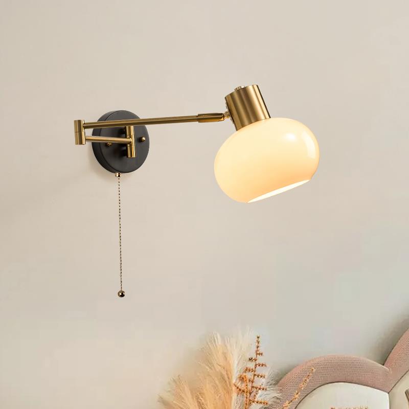 中古风卧室床头壁灯可移位摇臂灯奶油风折叠伸缩书房免布线灯