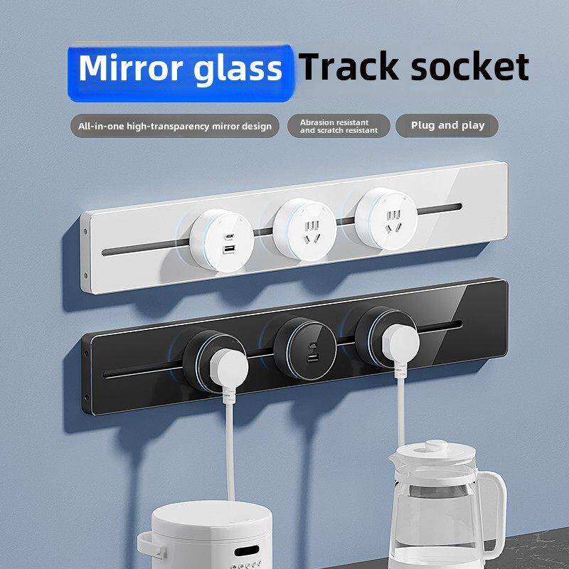 亚克力可移动轨道插座滑动厨房餐具柜岛滑轨电源USB导轨条