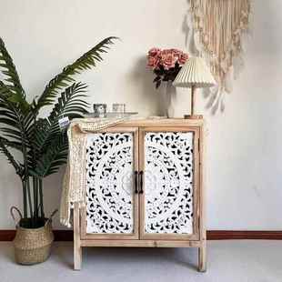 美式 饰柜客厅储物柜落地餐边柜田园风斗柜 复古玄关柜雕花原木装