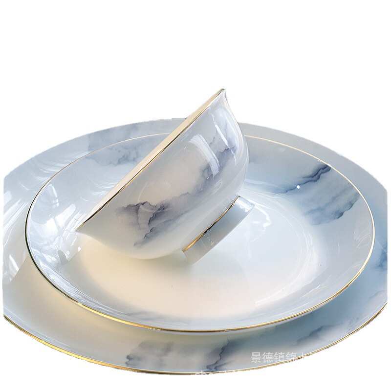 碗碟套装家用景德镇骨瓷餐具轻奢高级感中式陶瓷碗盘乔迁送礼防烫