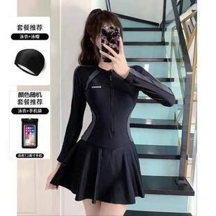保守显瘦遮肚网红风学生泡泳装 游泳衣女连体裙式 时尚 2025新款