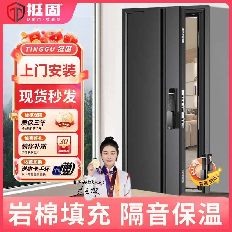 挺固标准甲级防盗门指纹锁包邮安装入户门隔音加厚子母门定制门