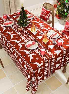 高档北欧is新茶年圣诞桌布格防水红色格子台布长方形餐桌布布艺n