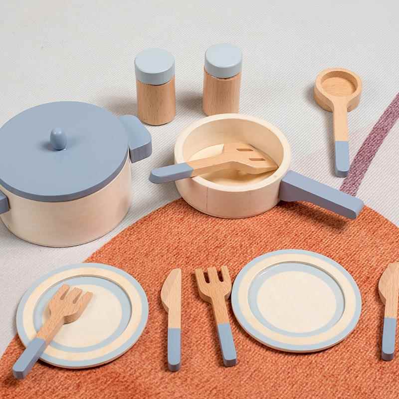 木制儿童过家家仿真平底炒锅宝宝做饭锅具餐具男女孩厨房灶台玩具