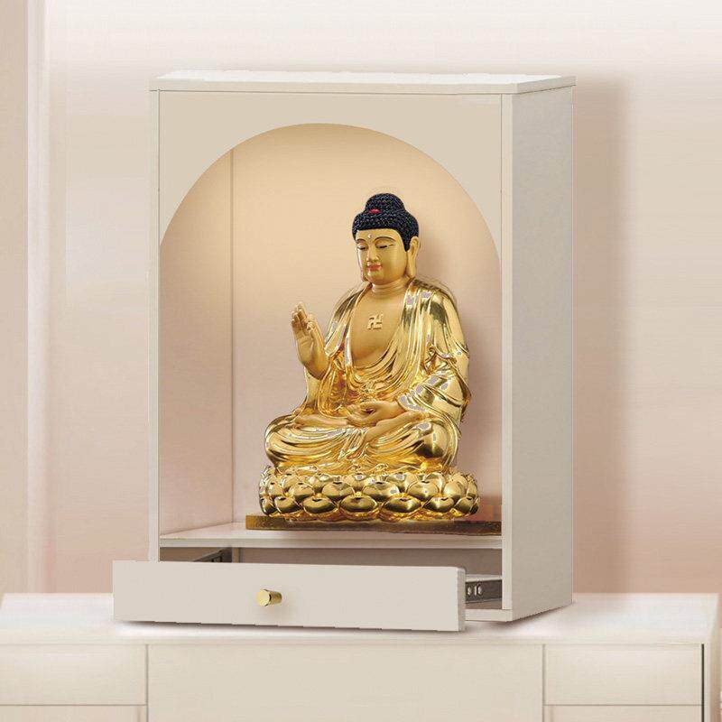 奶油风实木佛龛壁墙上壁挂柜小户型家用财神龛吊柜供桌菩萨供奉台
