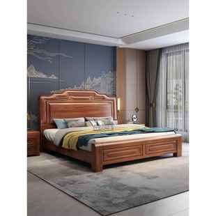 金花梨木全榫卯实木床2米主卧双人大床中式古典雕花菠萝格红木床