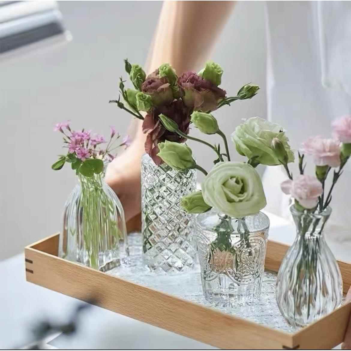 复古浮雕透明玻璃花瓶拍照道具家居简约摄影装饰摆饰法式小插花瓶