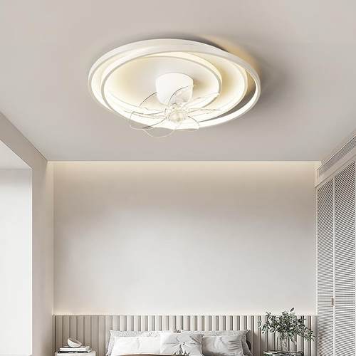 卧室灯2024新款主卧极简圆环风扇灯吊扇灯摇头大风力静音中山灯具