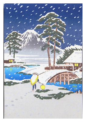 保利推荐 浮世绘 《雪中旅人》空摺木板套色 手工上色版画